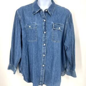 Vintage Lauren Ralph Lauren Womens Denim Button Up Shirt Size 2XL **READ**